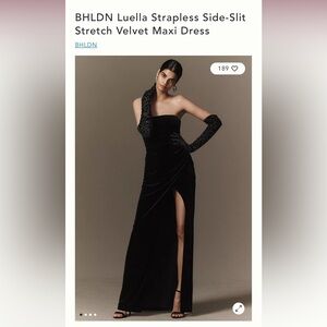 BHLDN Luella Strapless Side-Slit Stretch Velvet Maxi Dress